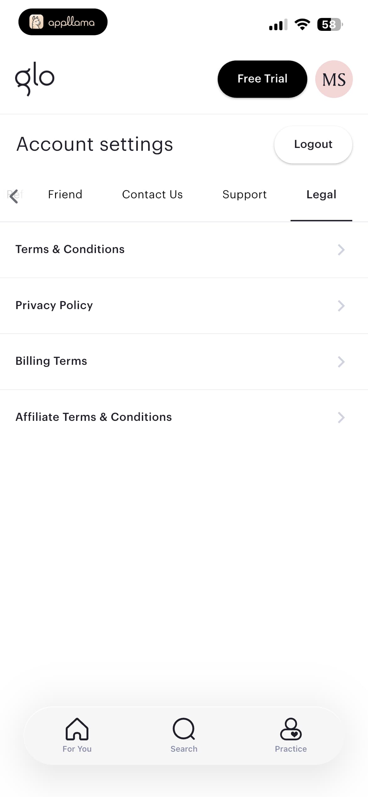 Account Menu