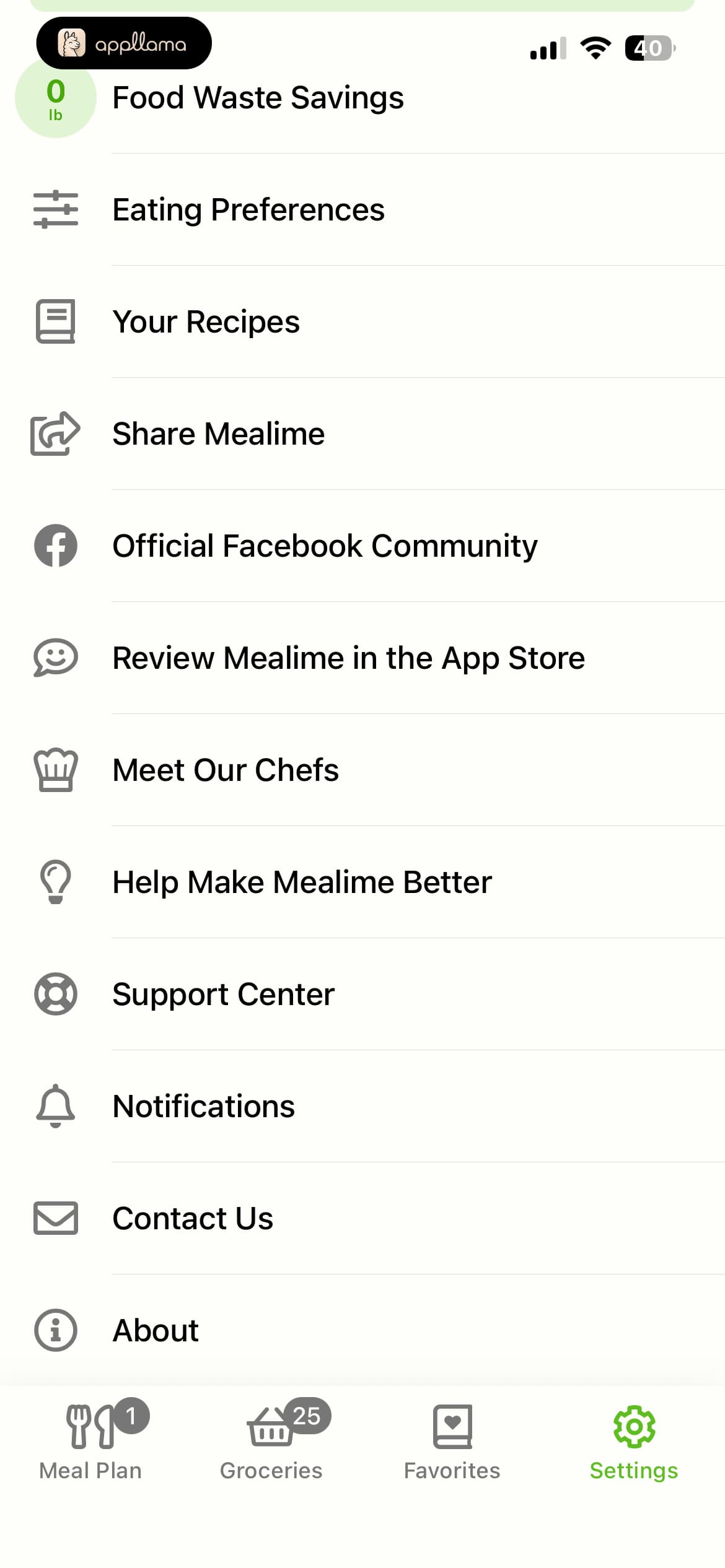 Settings List