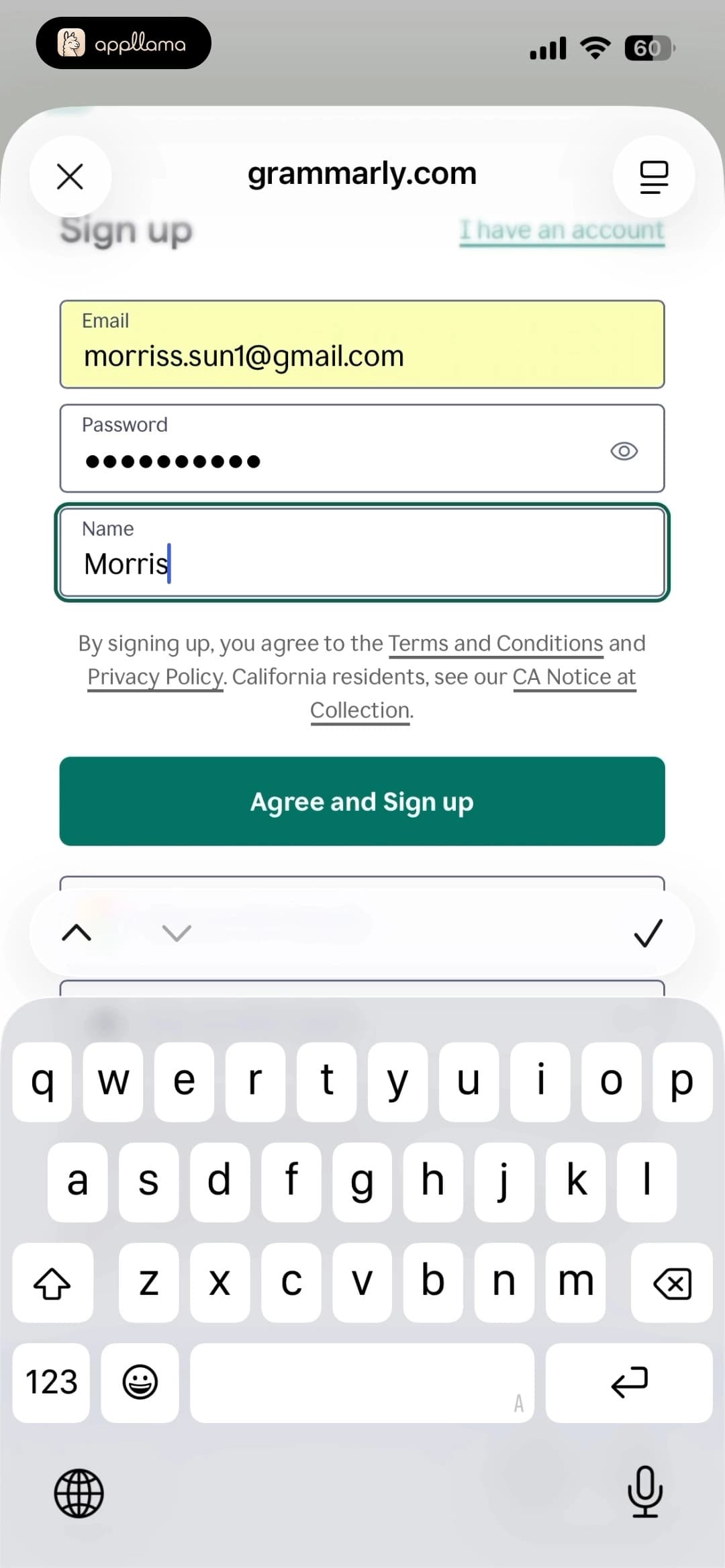 Filled Sign-Up Form
