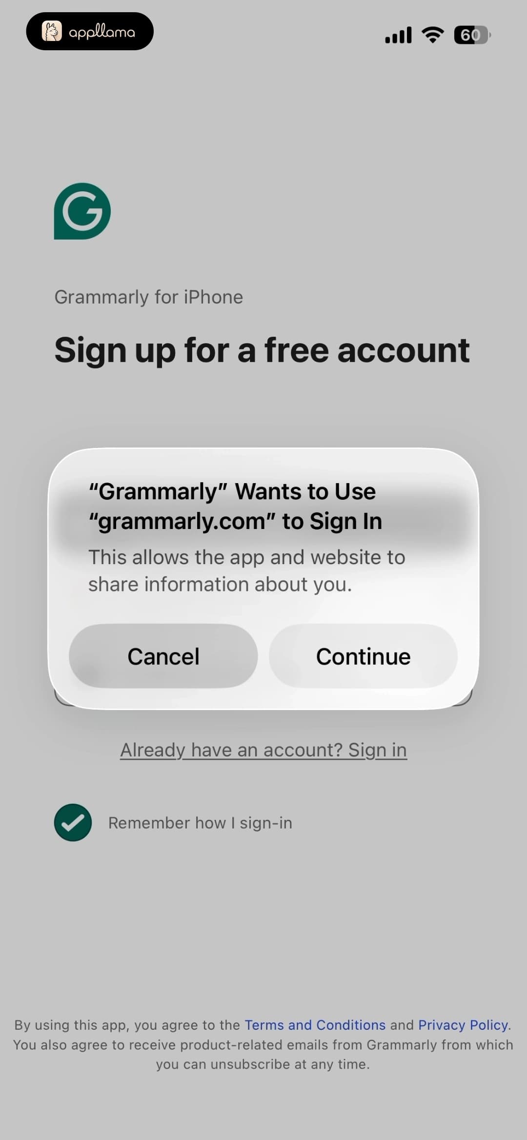 Apple Sign-In Prompt