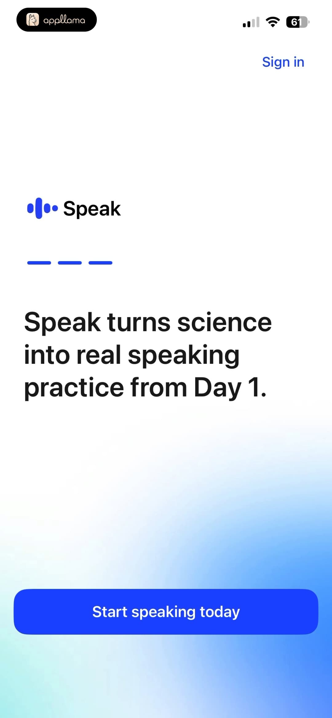 Speak: Language Learning home screen
