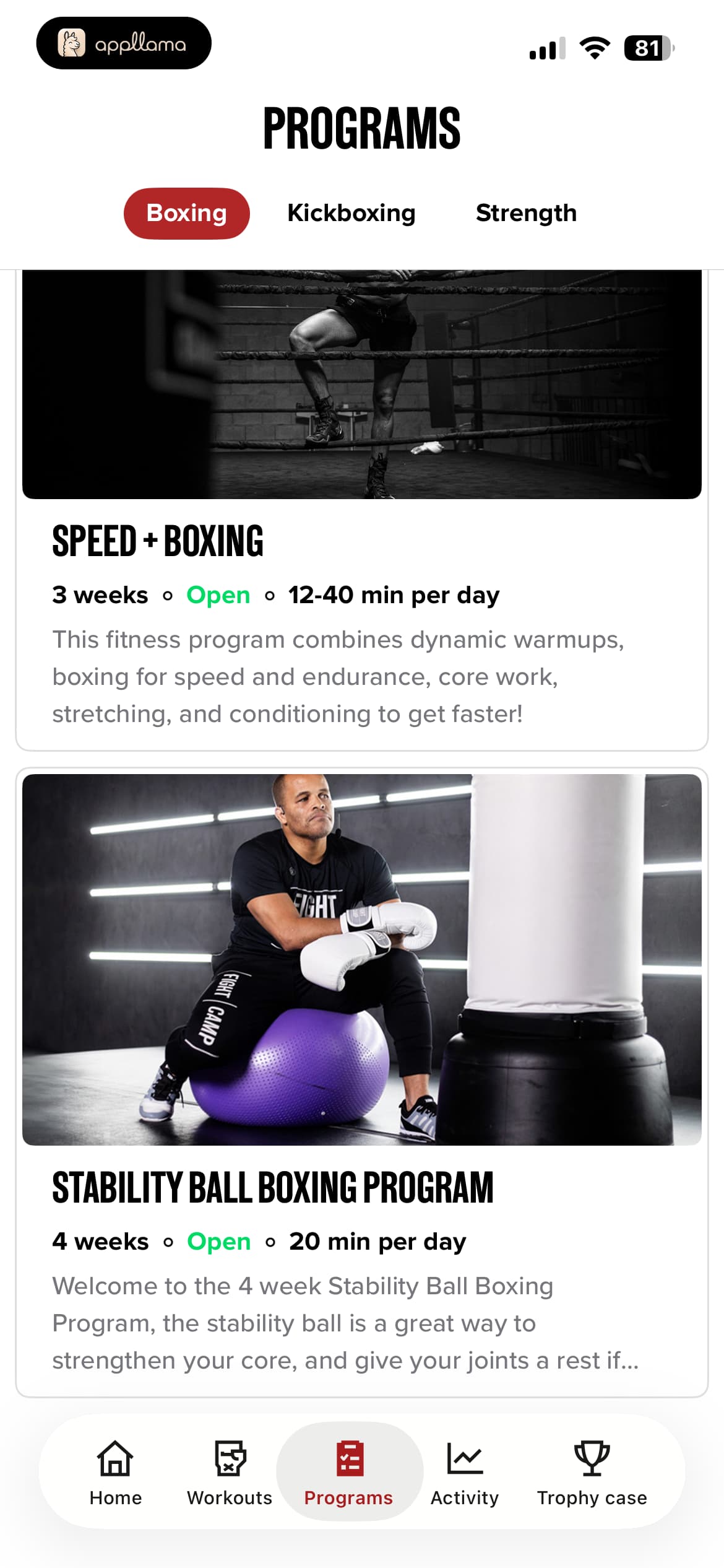 Programs Boxing Tab