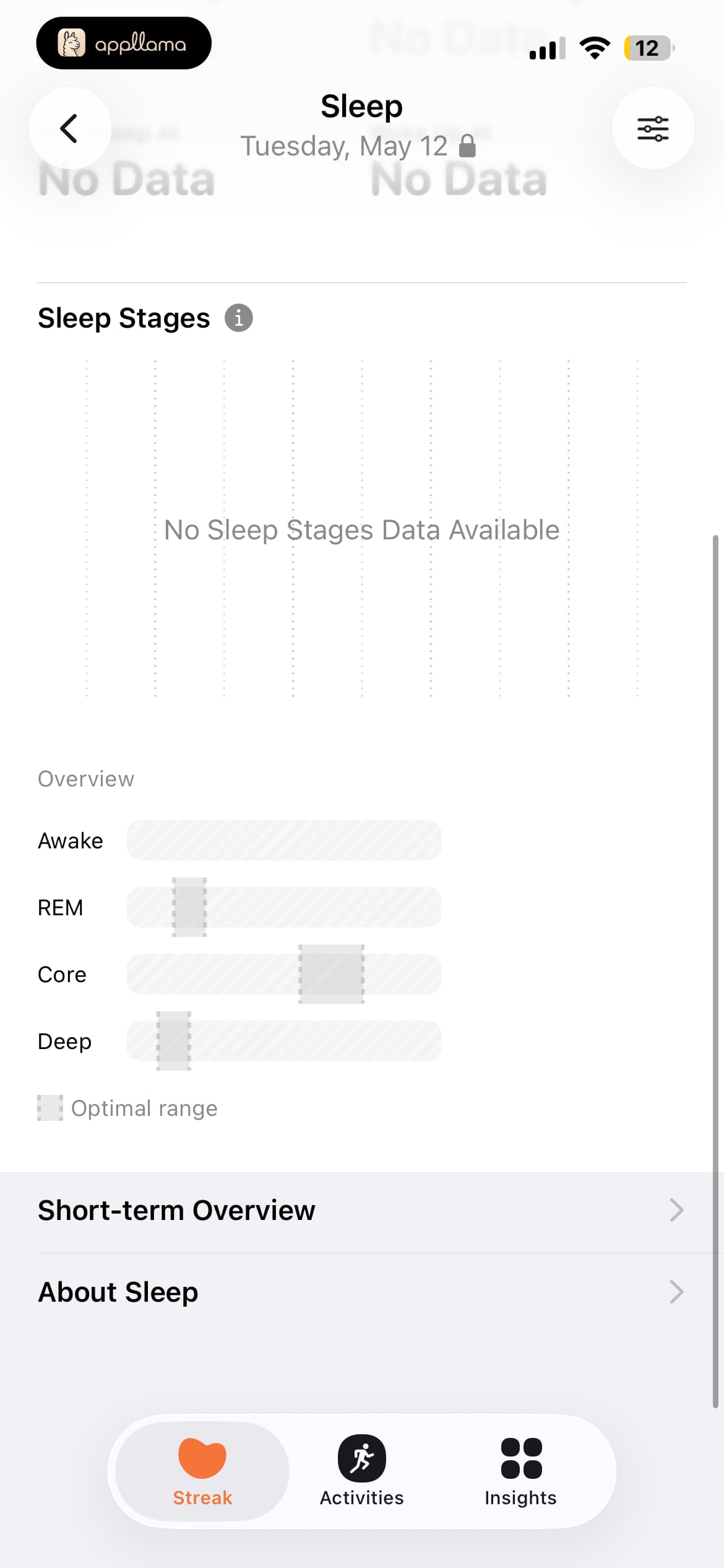 Sleep History Empty