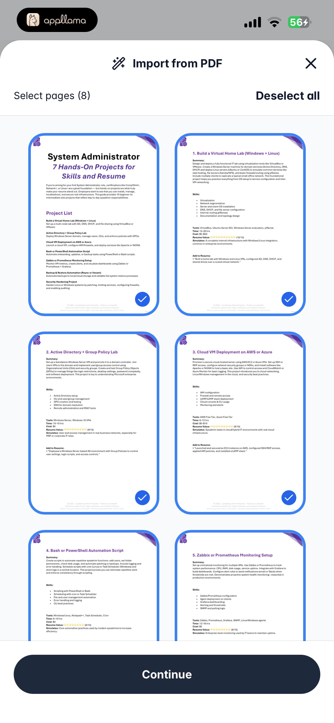 PDF Import Selector