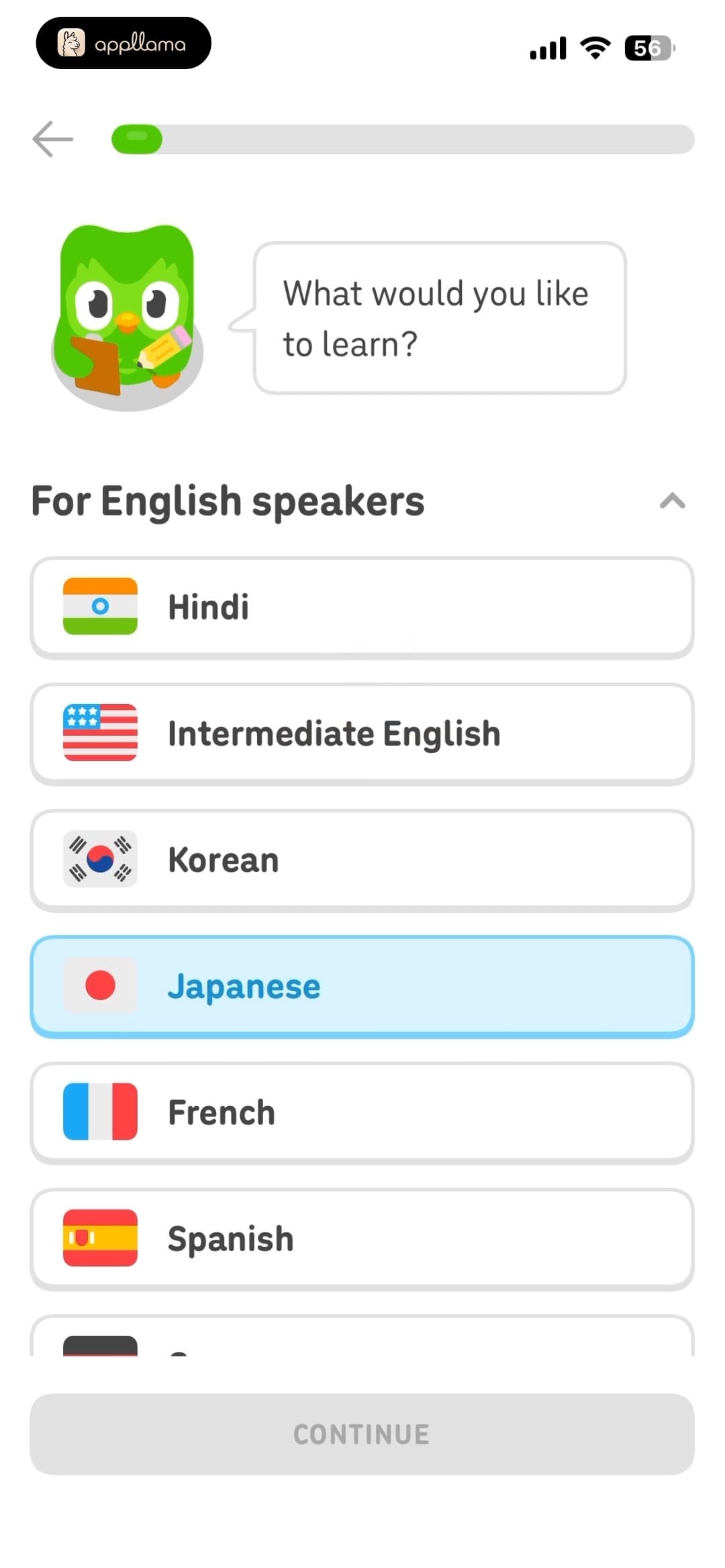 Course Language Selected