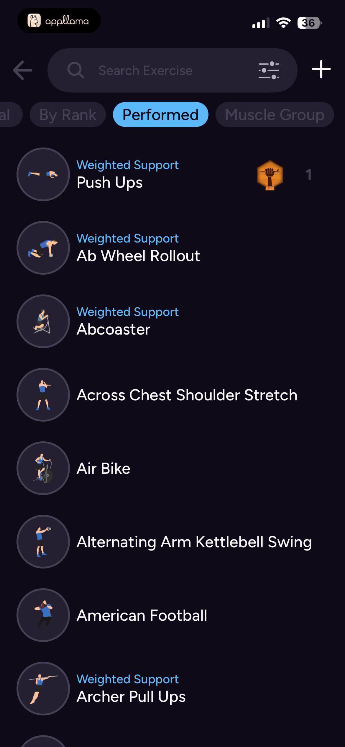 Performed Exercise Search