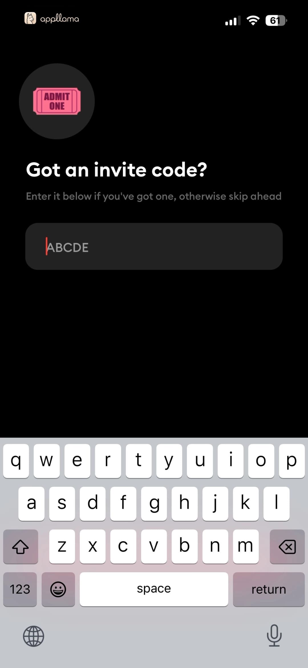 Invite Code Entry