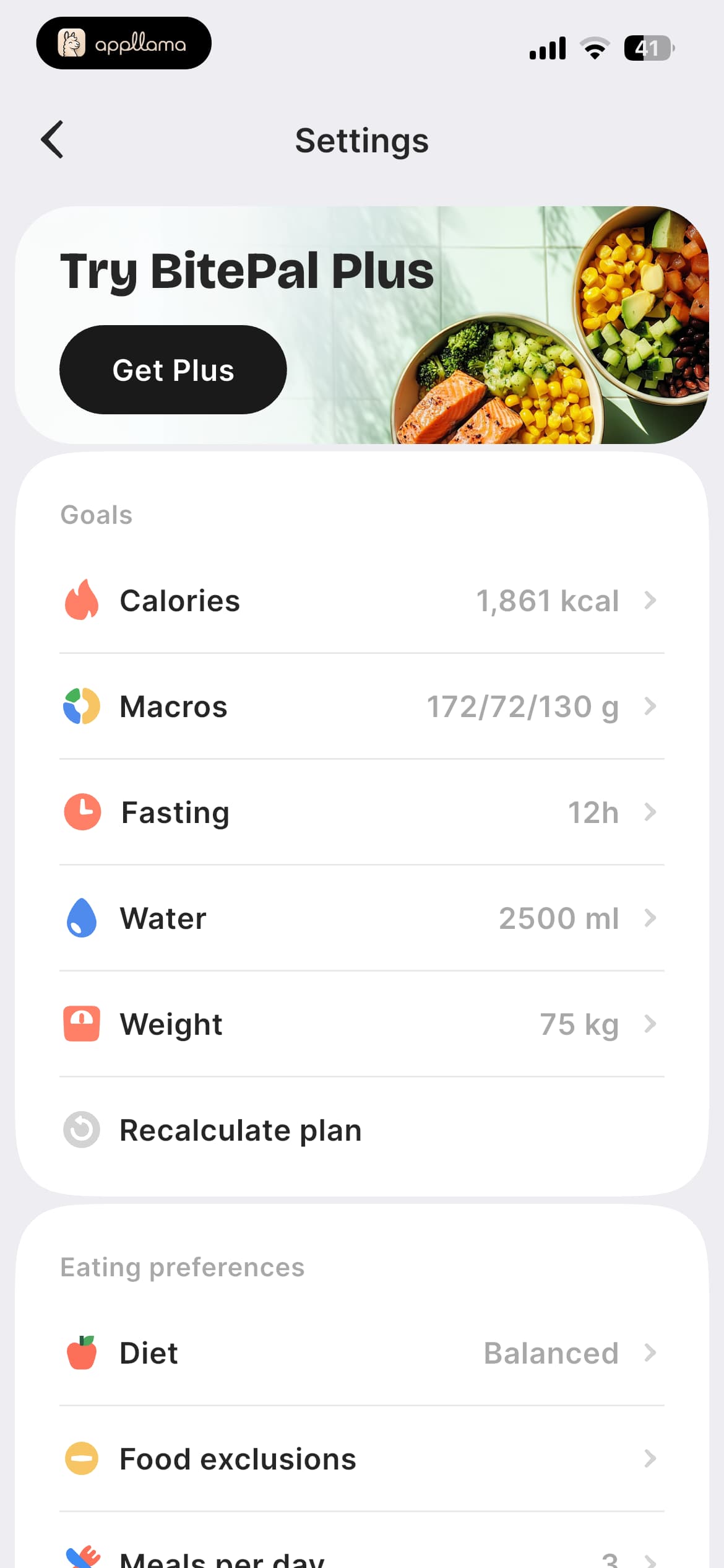 Plus settings