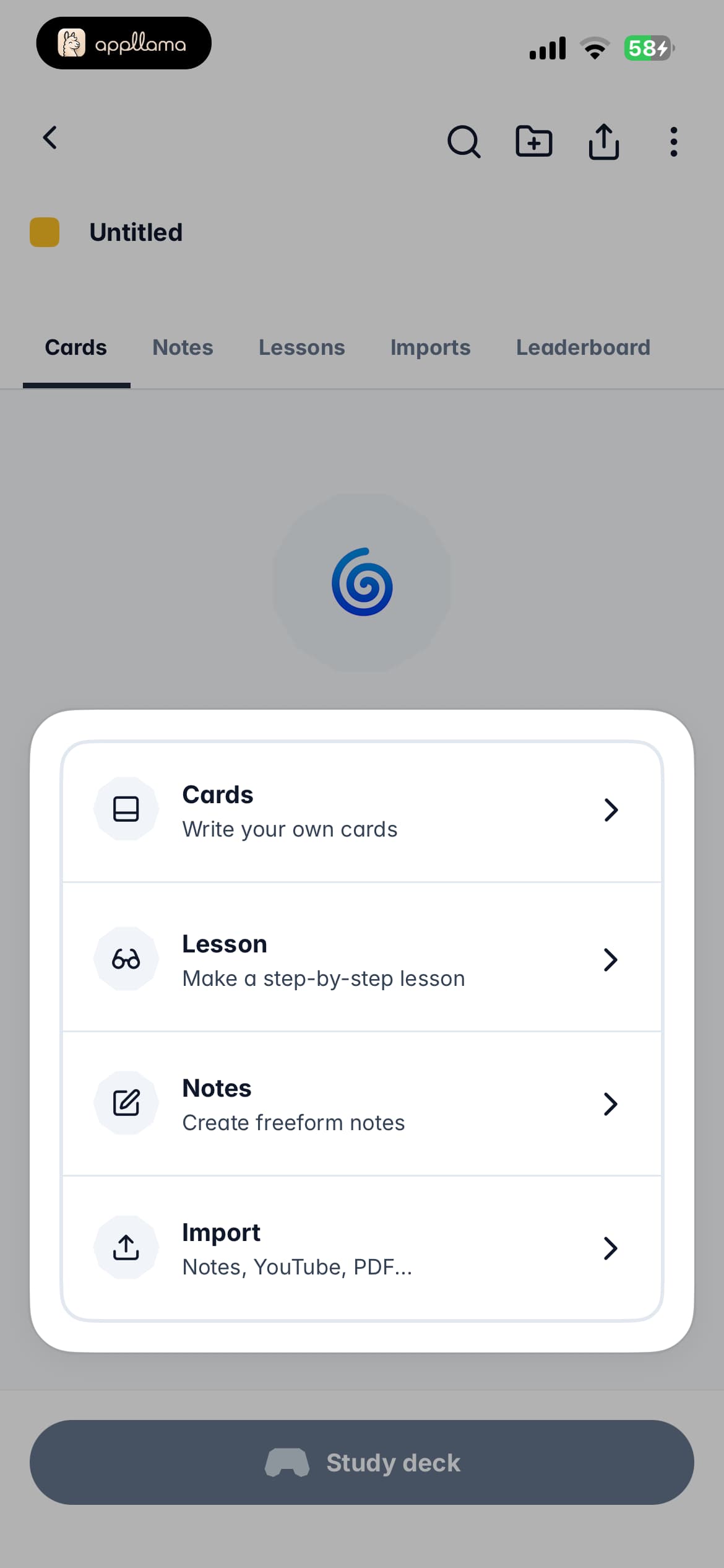 Deck Add Menu