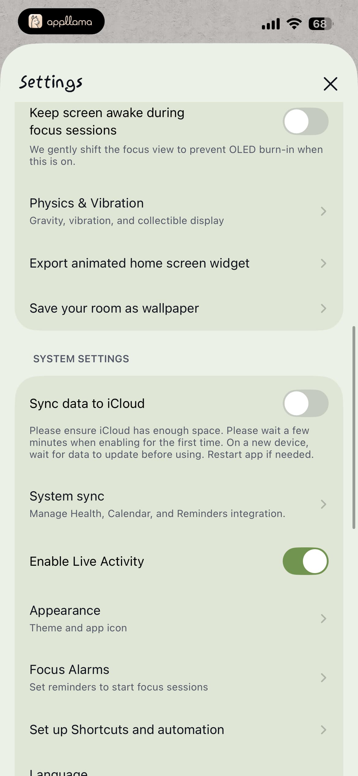 Settings System
